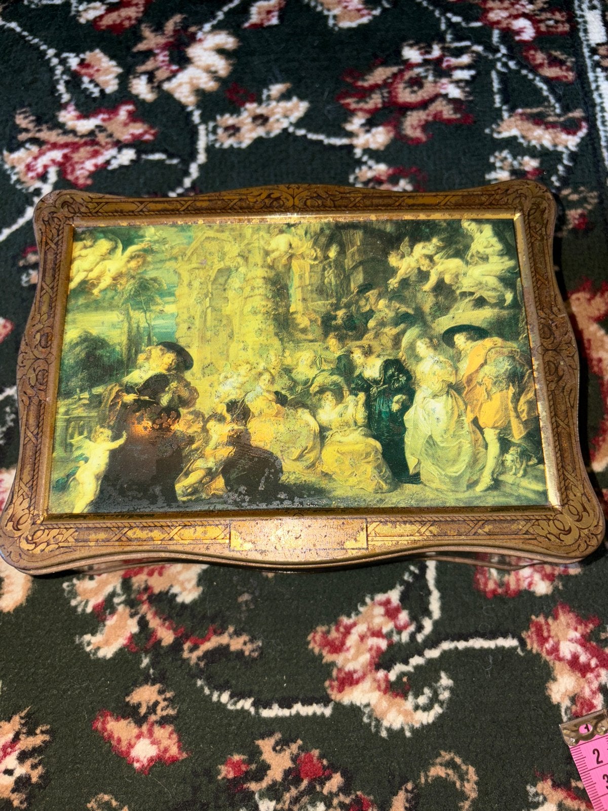 Vintage blikken doos met klassiek schilderij, Ophalen of Verzenden