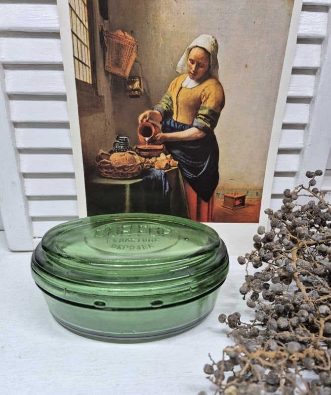 Antieke groen glazen Franse weckpot, Durfor, Ophalen of Verzenden