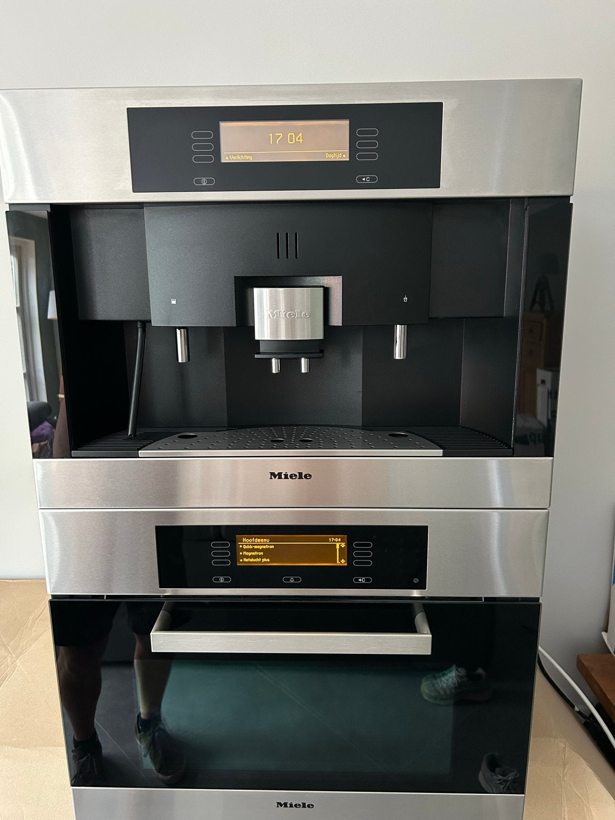 Miele Inbouw Koffiemachine en Combi magnetron GOEDE STAAT, Witgoed en Apparatuur, Ophalen, Afneembaar waterreservoir, 10 kopjes of meer