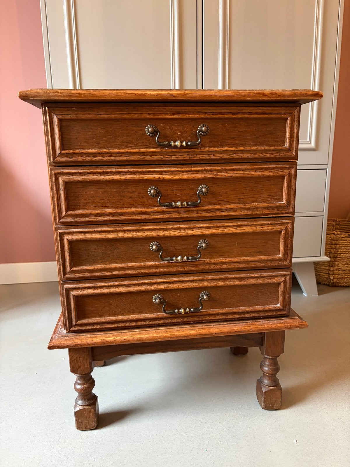 Vintage houten ladekastje met 4 lades, Antiek en Kunst, Ophalen
