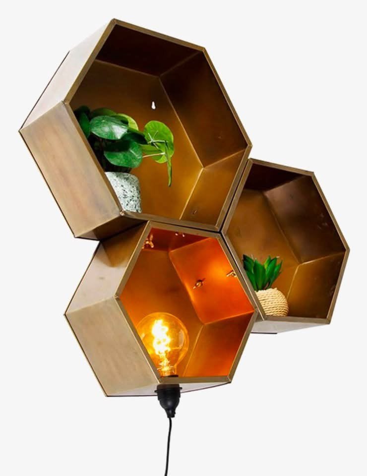 Industriële wand lamp brons goud metaal honingraat design, Huis en Inrichting, Ophalen of Verzenden, Zo goed als nieuw, Metaal