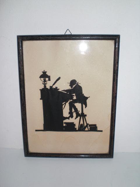 Antiquarische collage klerk aan desk zwart op wit, Antiek en Kunst, Ophalen of Verzenden