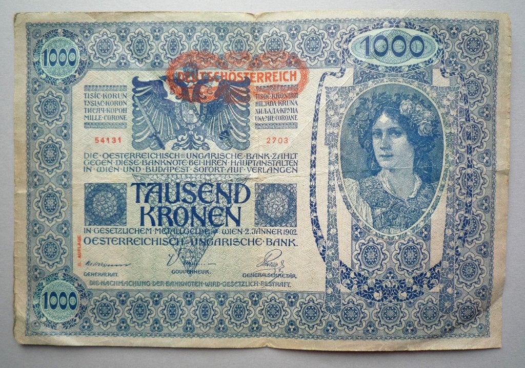 2x Deutschöstereich 1000 Kronen 1902, Postzegels en Munten, Bankbiljetten | Europa | Eurobiljetten, Verzenden, Oostenrijk, 100 euro