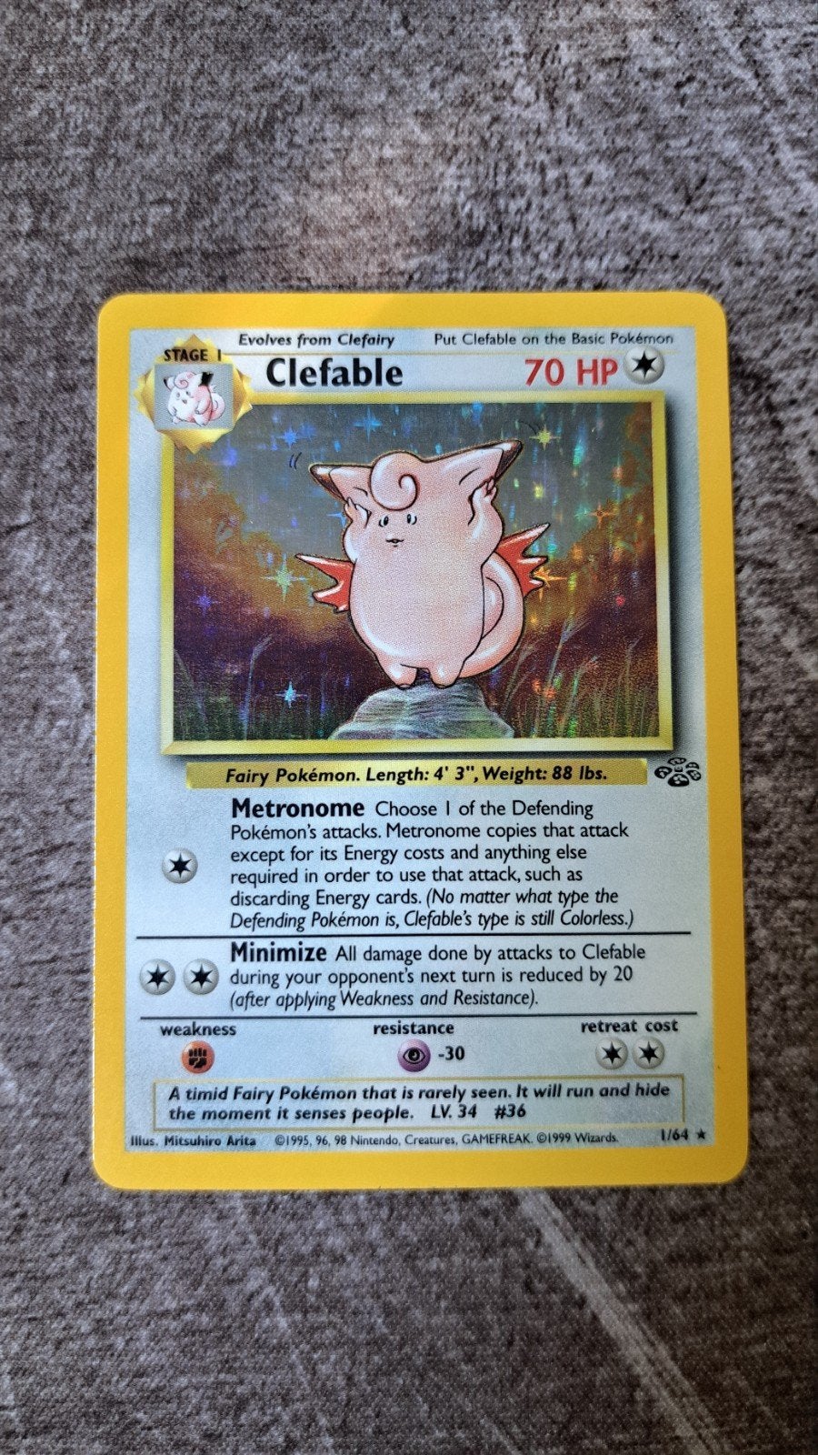 Pokémon kaart Clefable Jungle NM, Ophalen of Verzenden, Zo goed als nieuw, Losse kaart, Foil