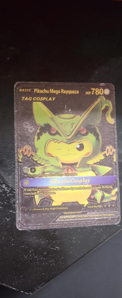Pikachu Mega Rayquaza TAG COSPLAY Pokémon Kaart, Ophalen of Verzenden, Gebruikt, Losse kaart