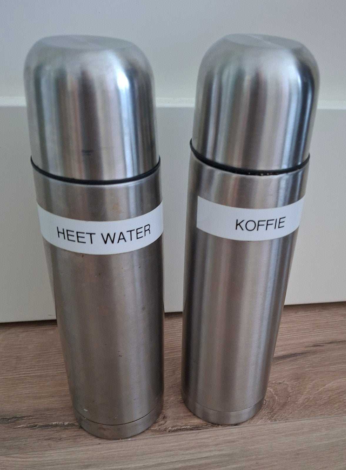 Set van 2 RVS thermosflessen: Heet water en Koffie, Zilver, Ophalen of Verzenden, Metaal, Overige merken