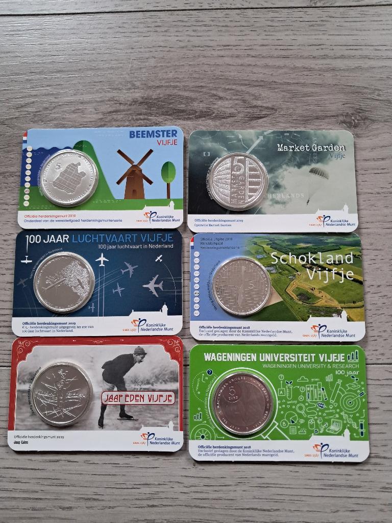 Zes vijfjes vijf euromunten coincard 2018, 2019, Ophalen of Verzenden, Koningin Beatrix, Euro's, Losse munt