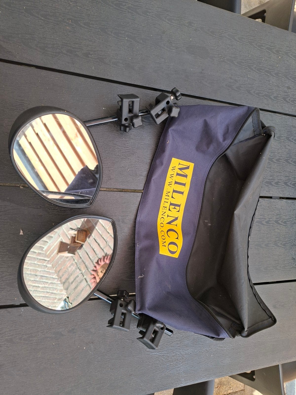 Milenco caravan spiegels met opbergtas, Caravans en Kamperen, Ophalen of Verzenden, Gebruikt