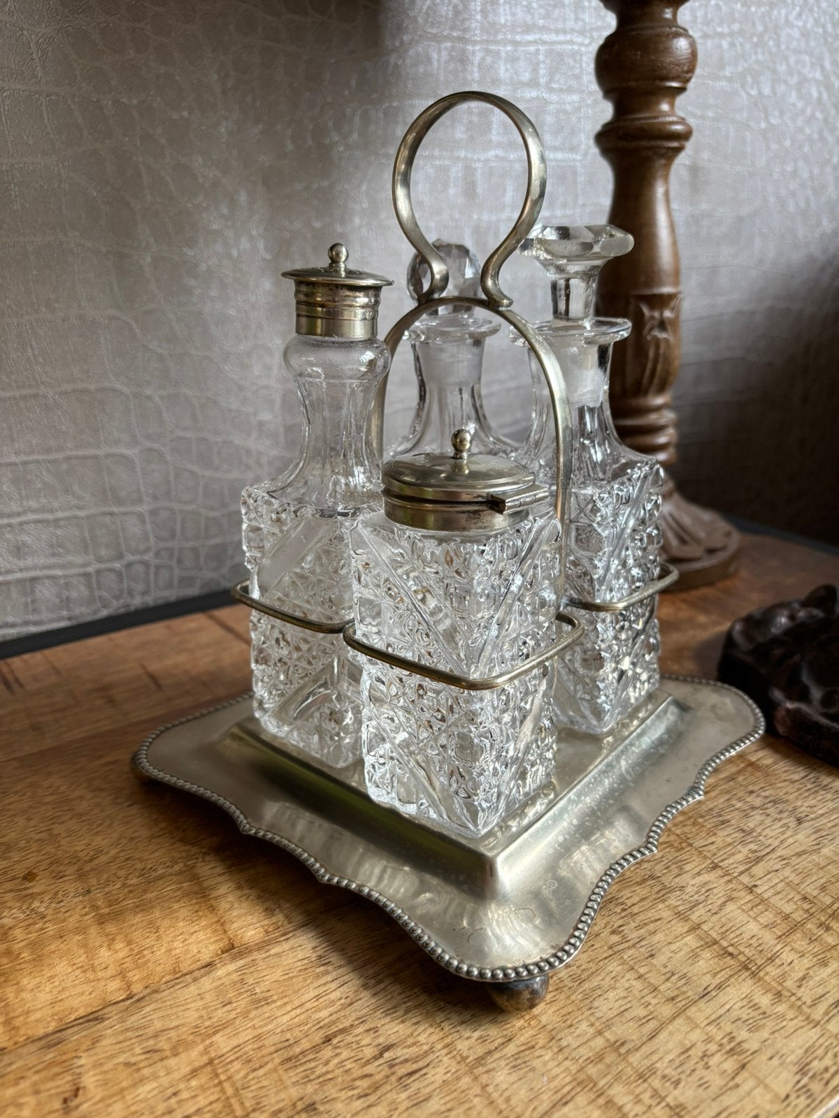 Menage cruet set verzilverd Art Deco oliestel, Ophalen of Verzenden