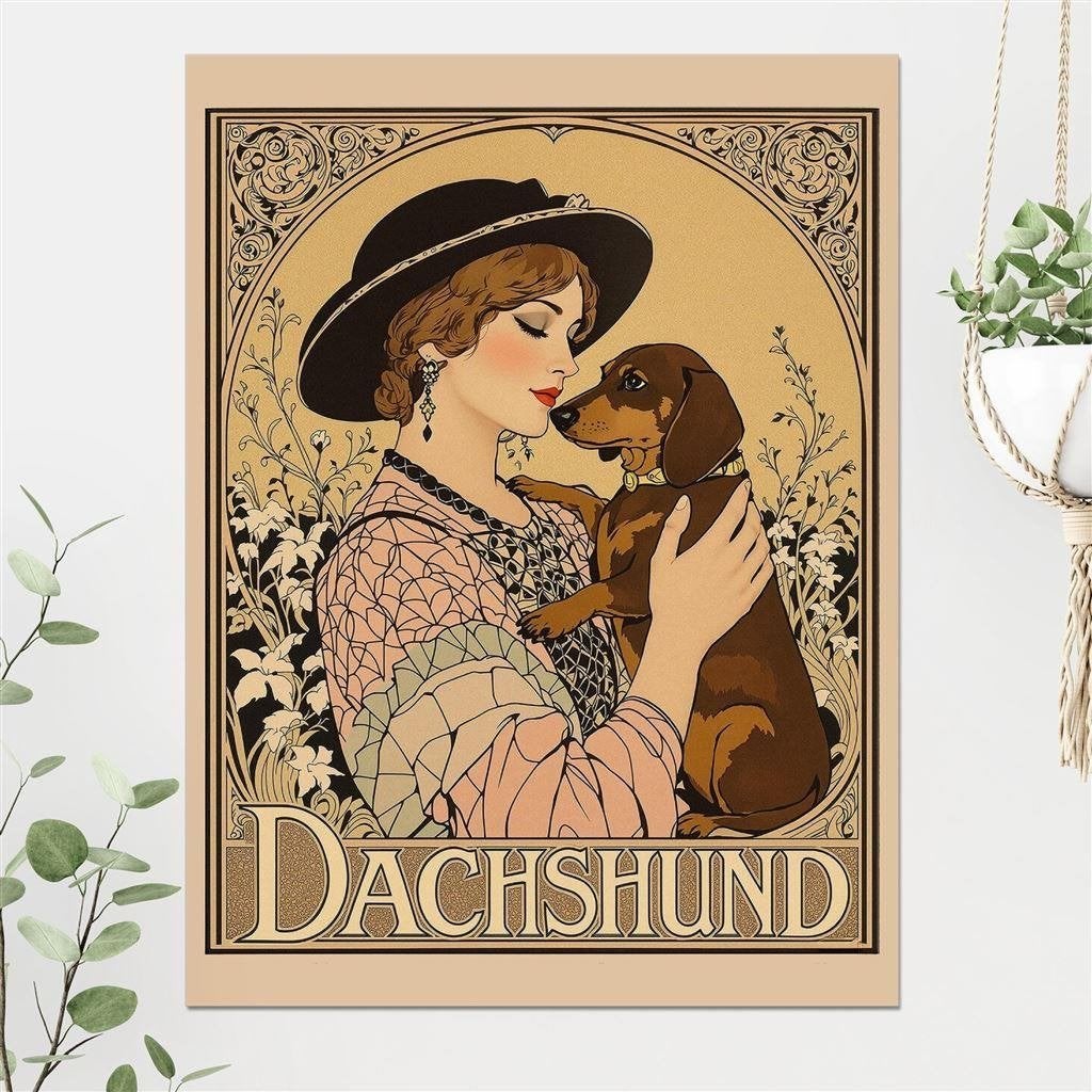 DACHSHUND Teckel Poster art nouveau stijl affiche, Verzenden