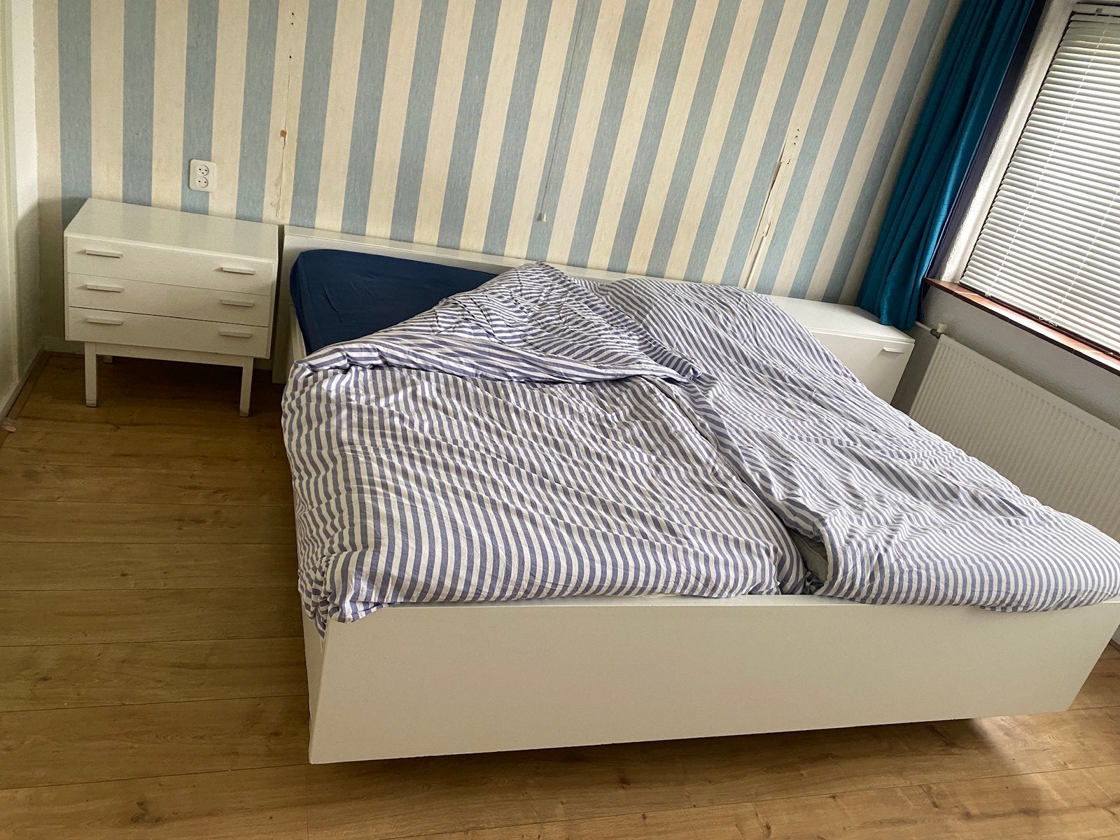Retro tweepersoonsbed - hout, Ophalen, Gebruikt, Wit, Tweepersoons