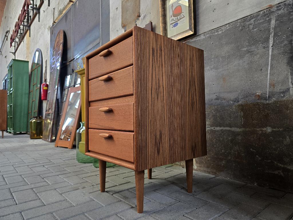 Mid Century Design Ladekast Teak | Vintage Jaren 70 Dressoir, Gebruikt, 3 of 4 laden, Minder dan 100 cm, Grenenhout
