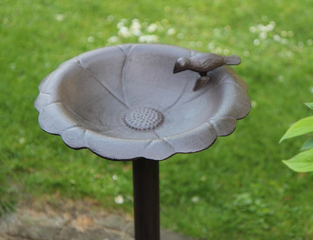 Vogelschaal Blad met vogel, gietijzer, staand, sierlijk, Tuin en Terras, Vogelhuisjes en Vogelbaden, Nieuw, Ophalen of Verzenden