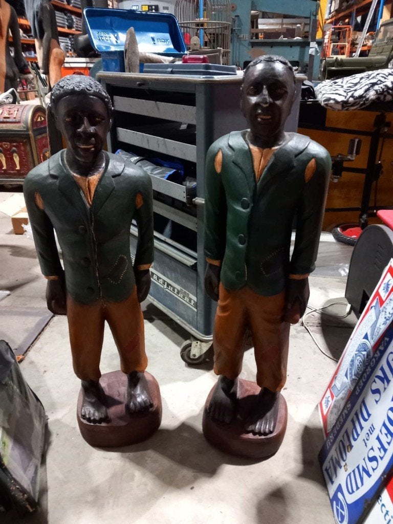 Twee massieve houten beelden, 75 cm hoog mooi gekleurd, Ophalen of Verzenden, Zo goed als nieuw, Mens