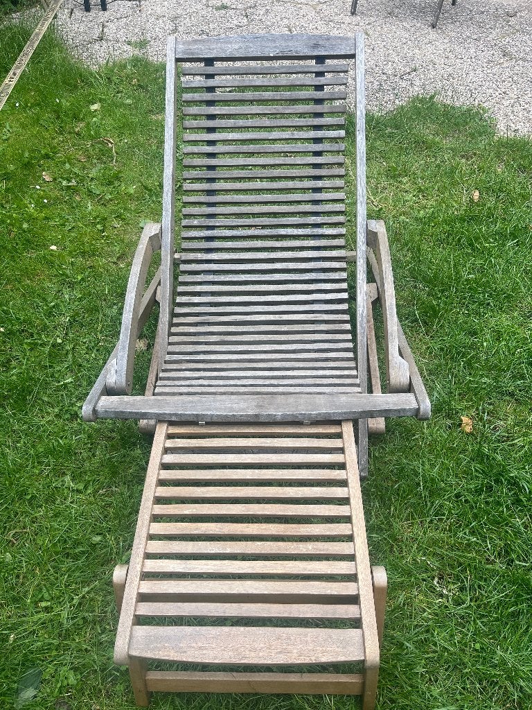 Houten loungestoel met verlengstuk, Tuin en Terras, Tuinstoelen, Ophalen, Gebruikt, Hout