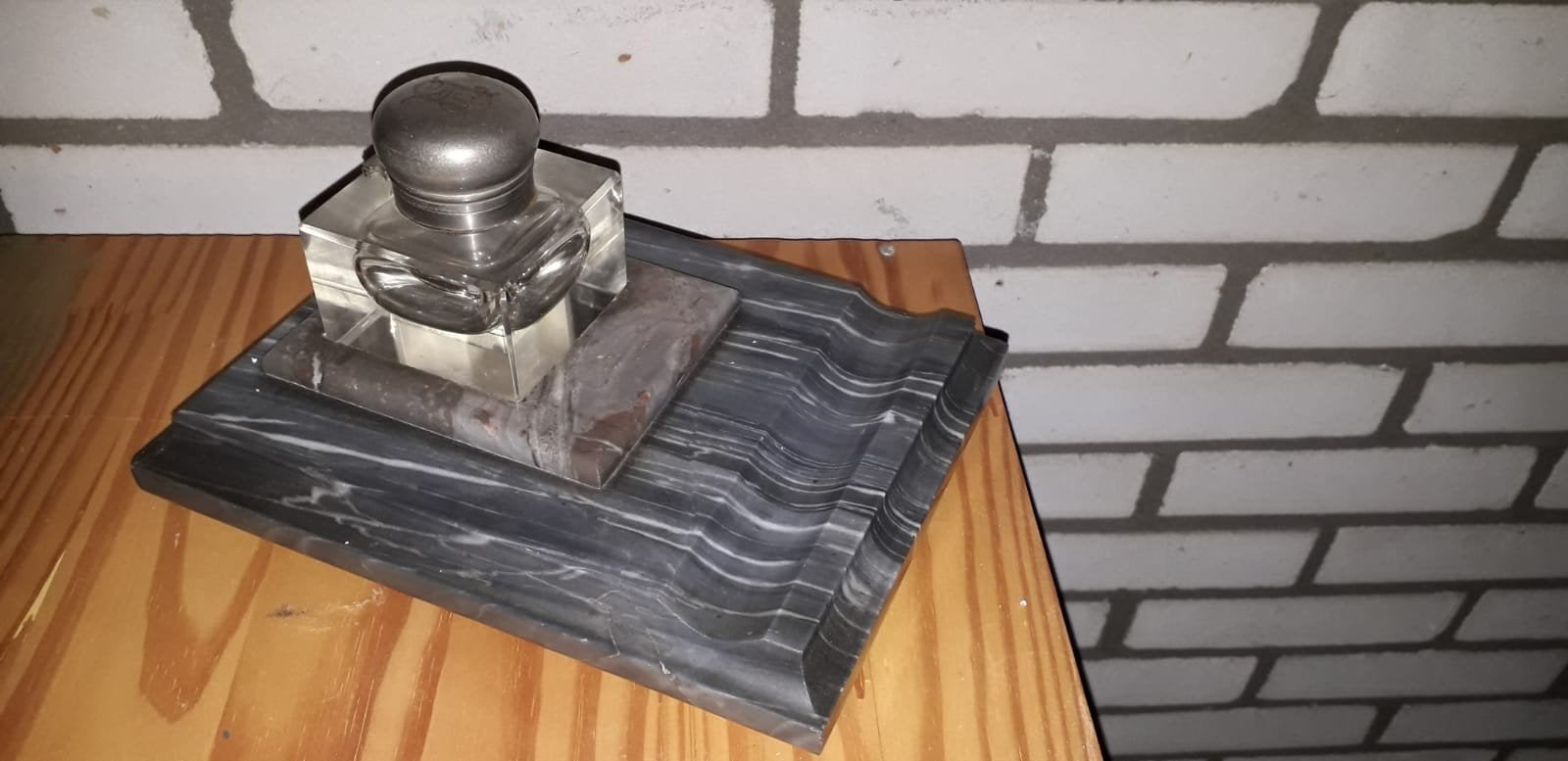 Antiek inktstel met marmeren basis., Antiek en Kunst, Ophalen of Verzenden