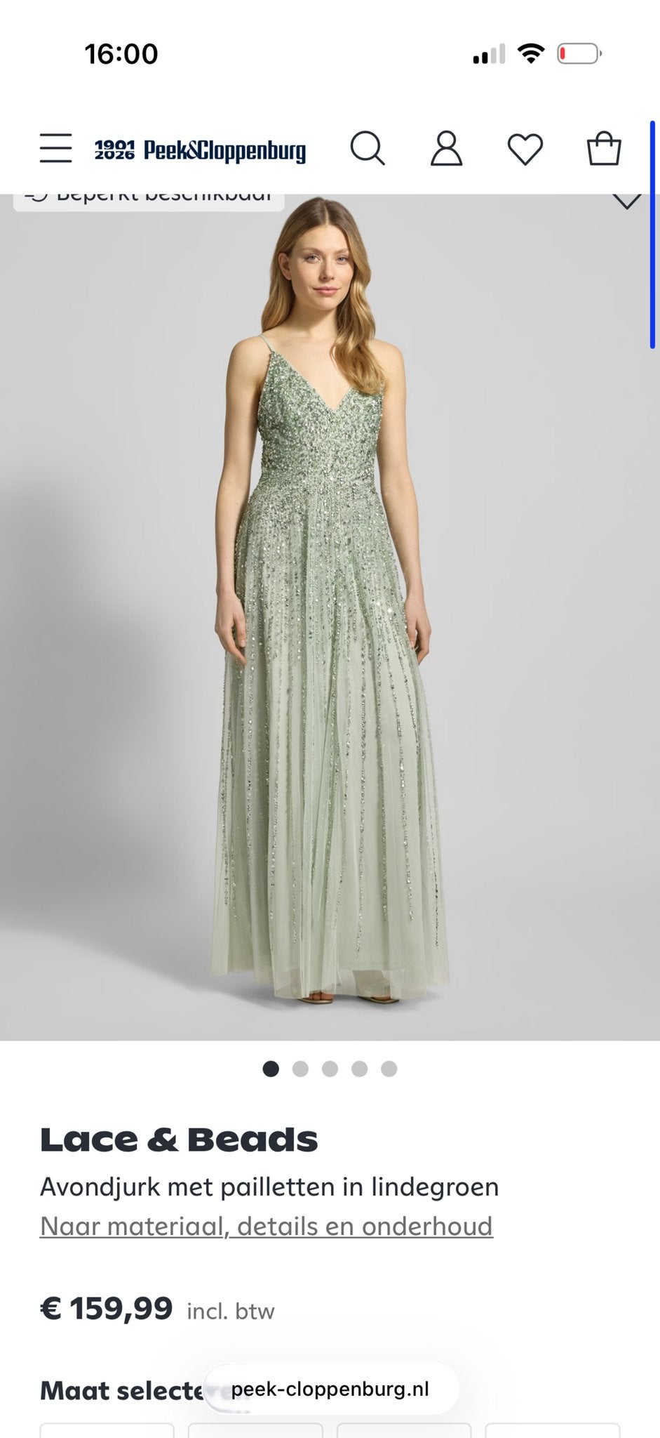 Lace & Beads Avondjurk met pailletten in lindegroen, Maat 42/44 (L), Ophalen of Verzenden, Zo goed als nieuw, Onder de knie