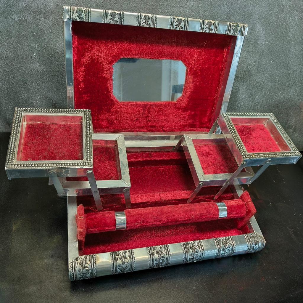 Handgemaakte zilveren red velvet Indiase design VINTAGE, Ophalen of Verzenden, Zo goed als nieuw, Rood
