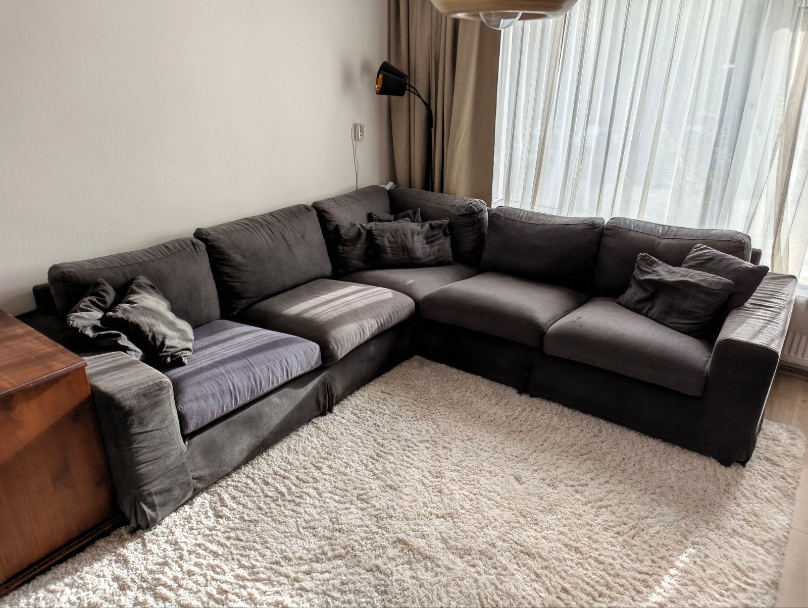 Hoekbank antraciet - vanaf 9 juli gratis op te halen, Huis en Inrichting, Banken | Bankstellen, Ophalen, 250 tot 300 cm, Gebruikt