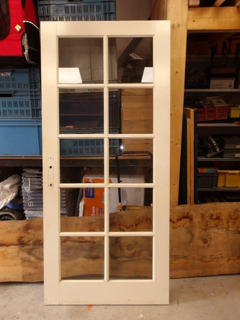 Hardhouten opdekdeur 93 x 210 cm, rechtsdraaiend, Doe-het-zelf en Verbouw, Deuren en Horren, Ophalen, Gebruikt, 80 tot 100 cm