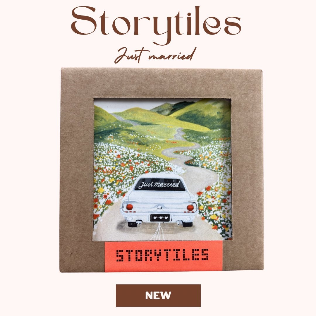 StoryTiles ‘Just married’ - Nieuw in verpakking, Wandhanger, Meerkleurig, Nieuw, Steen/keramiek