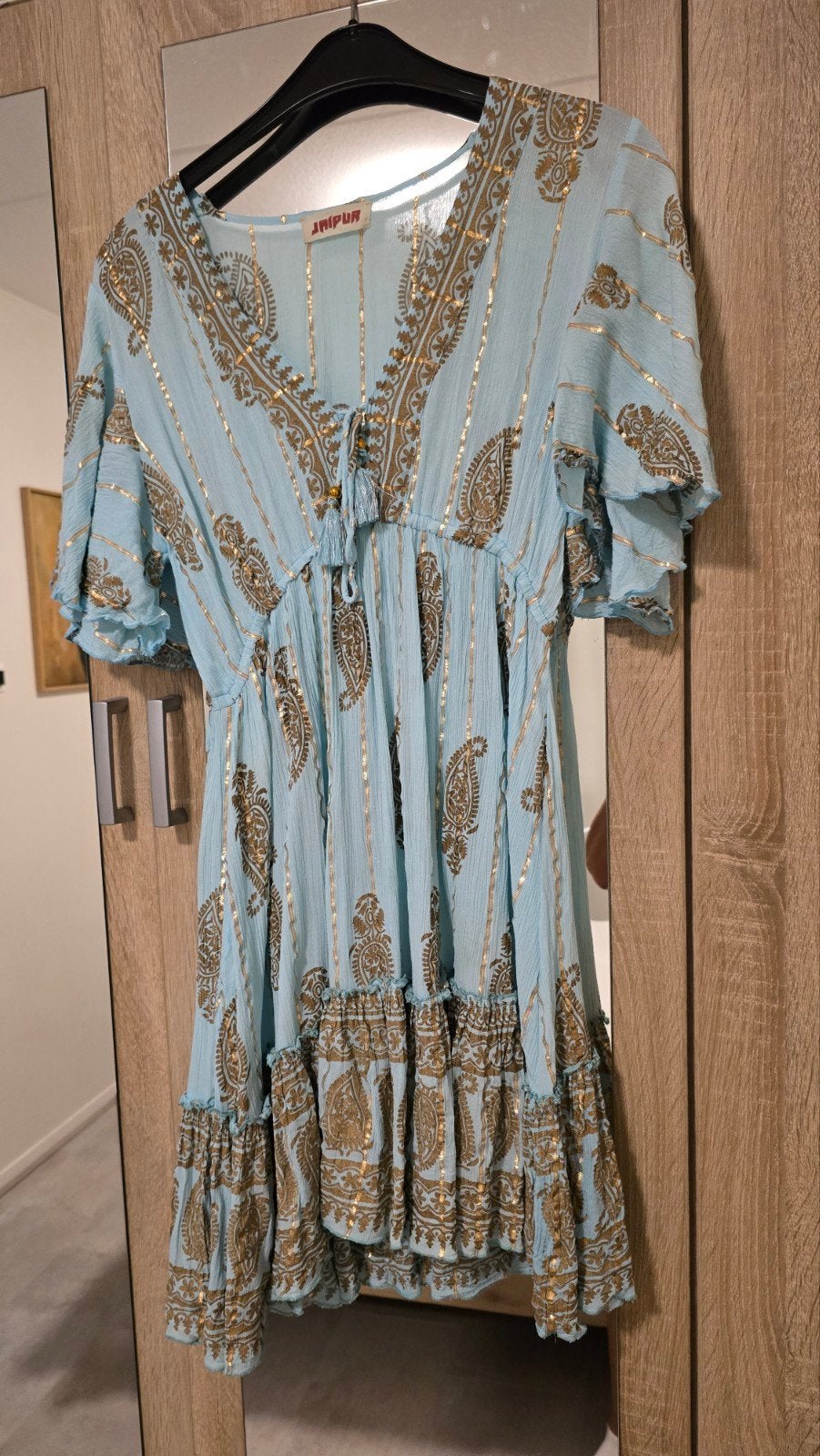 Ibiza boho jurk met gouden print, Kleding | Dames, Maat 38/40 (M), Jaipur, Blauw, Ophalen of Verzenden