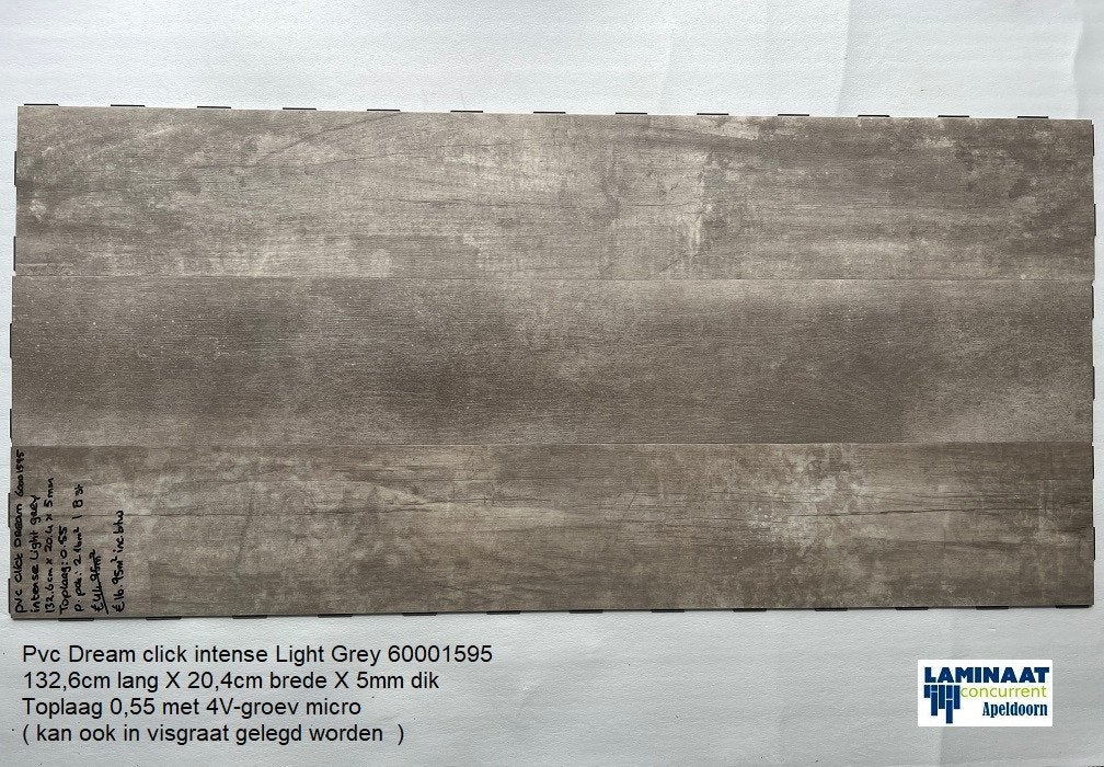 Pvc dream click Pure Intense Light Grey 5mm dik €13,95m2, Ophalen, 75 m² of meer, Nieuw, Grijs