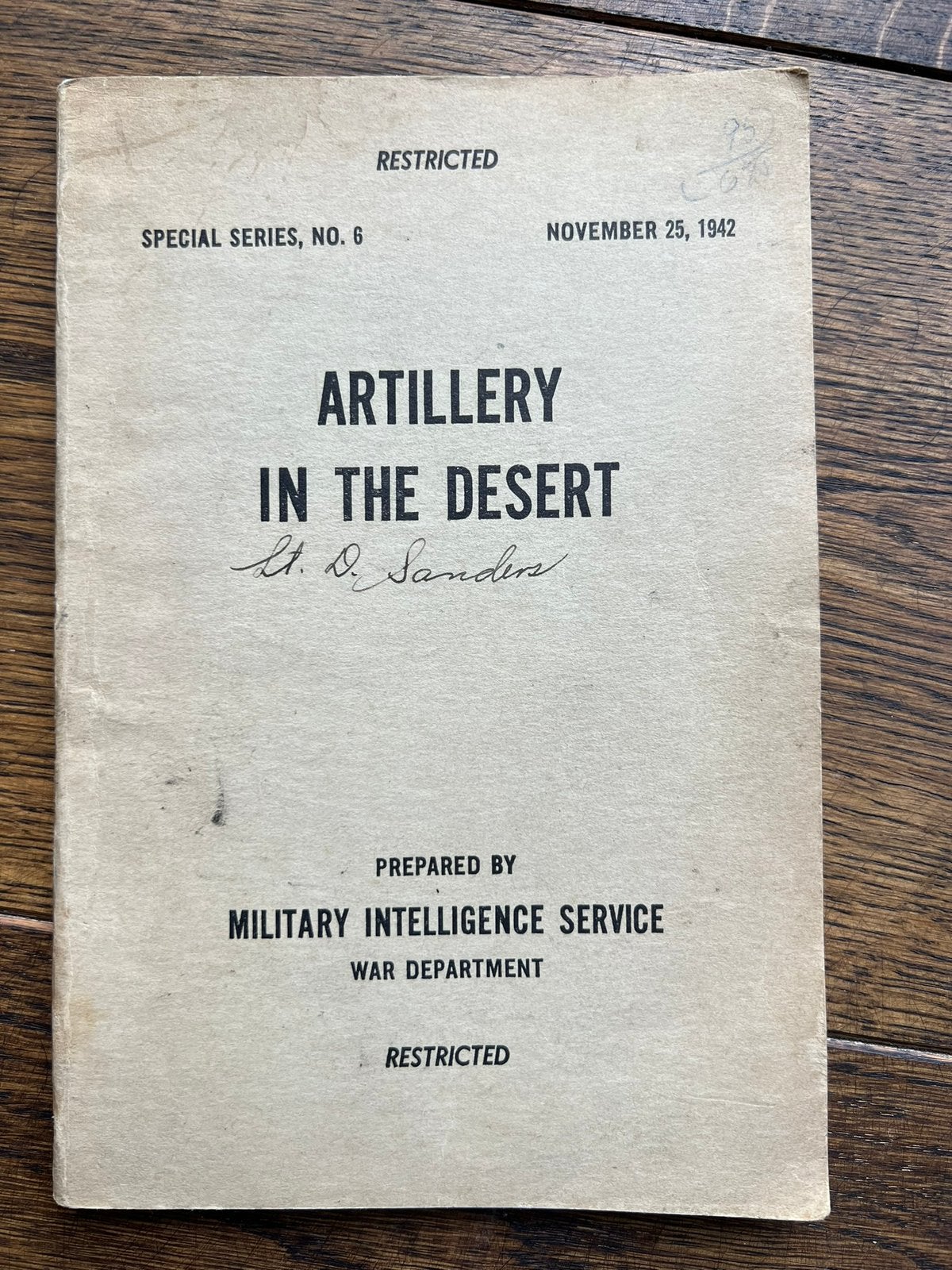 WO2 Amerikaans Mil Intel rapport artillerie in woestijn flak, Amerika, Verzenden, Boek of Tijdschrift