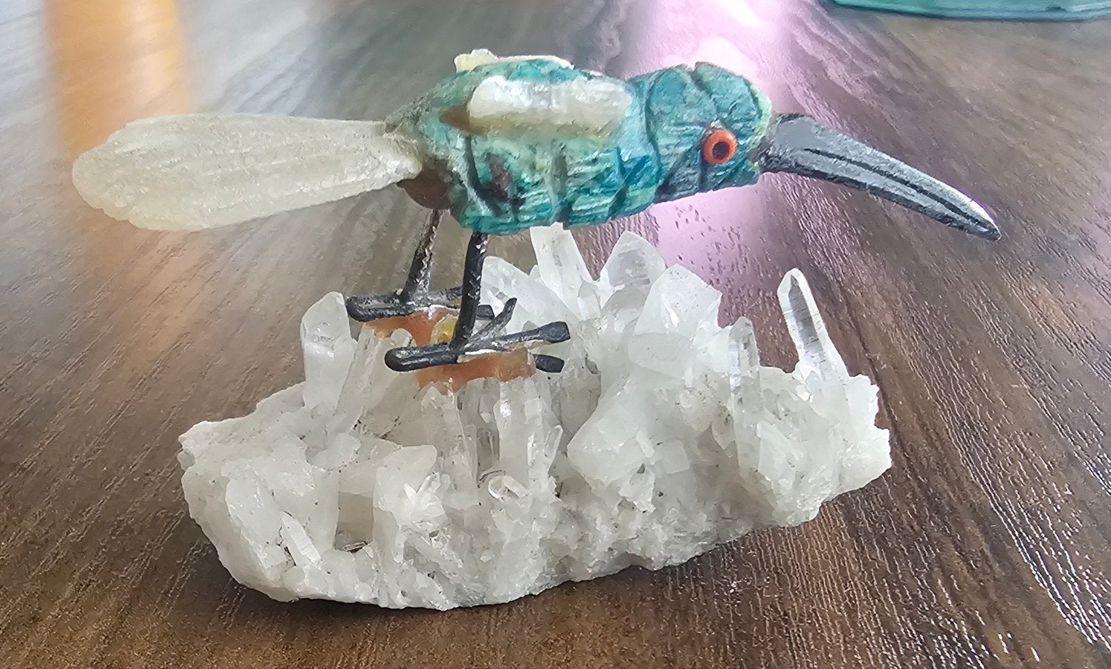 Handgemaakte Kolibrie Sculptuur op Kristallen Basis, Ophalen of Verzenden, Gebruikt, Dier
