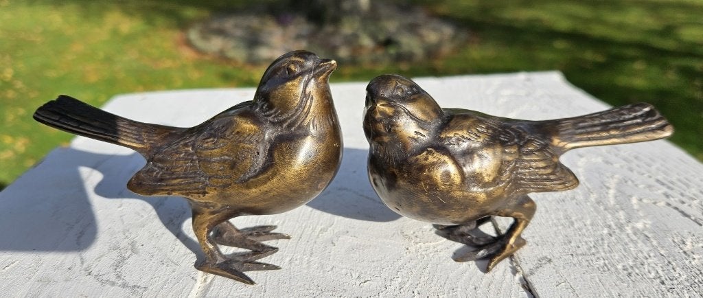 VOGELS / set / brons / MUSSEN / tuinbeeld, Dierenbeeld, Nieuw, Info@huisentuindecoratiemarie.nl, Huis en tuin decoratie marie