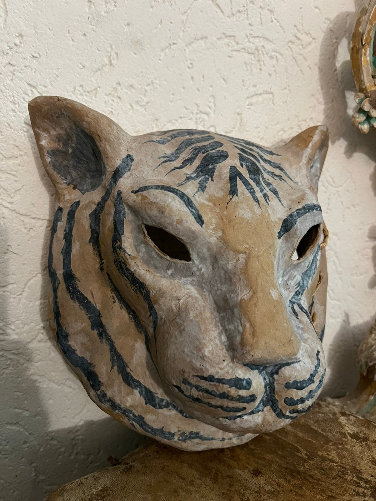 Oud papier mache papiermache masker tijger theather toneel, Ophalen of Verzenden