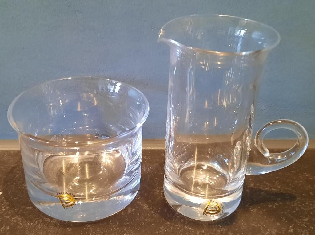 Vintage Dartington glazen melk en suiker setje, Antiek en Kunst, Ophalen of Verzenden