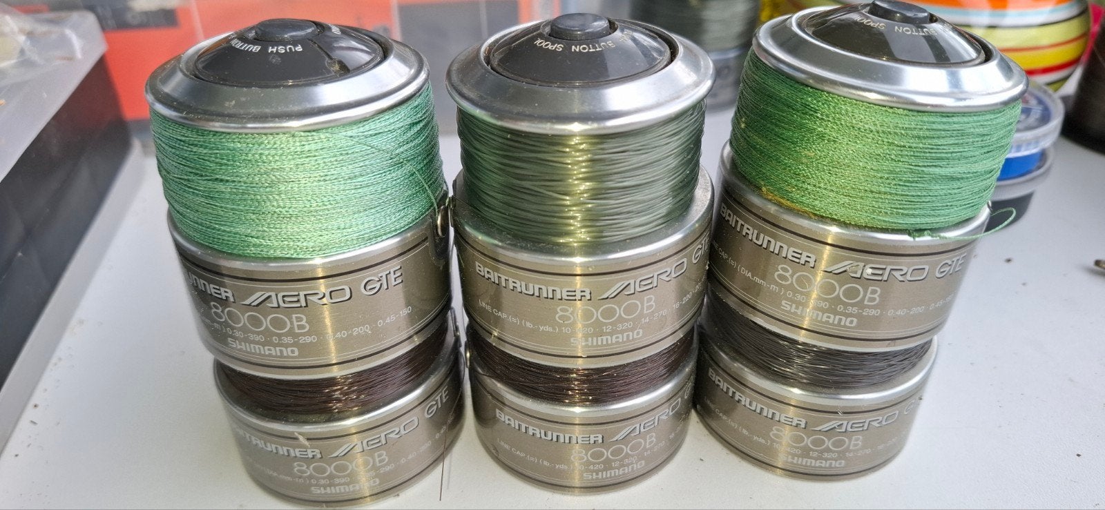 3 spoelen Shimano Aero GTE 8000B. Nieuwe lijn, Ophalen of Verzenden, Nieuw, Molen