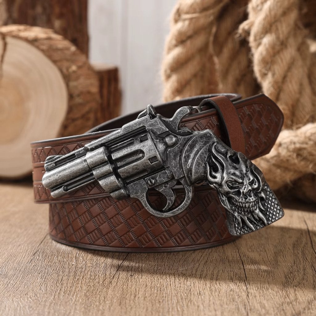 Bruine kunstleren cowboyriem met revolver, Bruin, Verzenden, Nieuw, 115 cm of meer