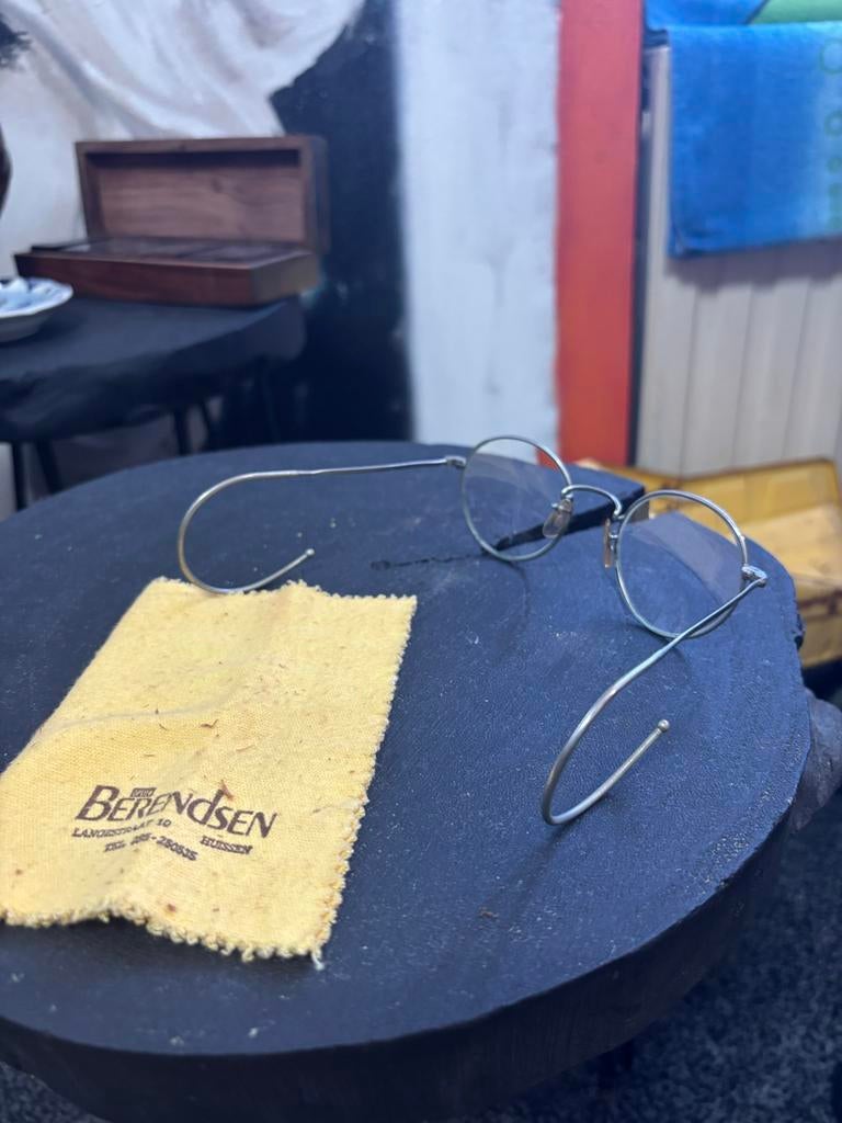 Vintage Bril met Rond Montuur en Leren Etui, Antiek en Kunst, Ophalen of Verzenden