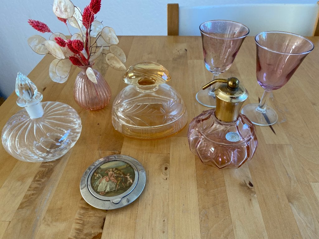 Brocante Vintage gekleurd glas set Prijs is voor samen!, Antiek en Kunst, Ophalen of Verzenden