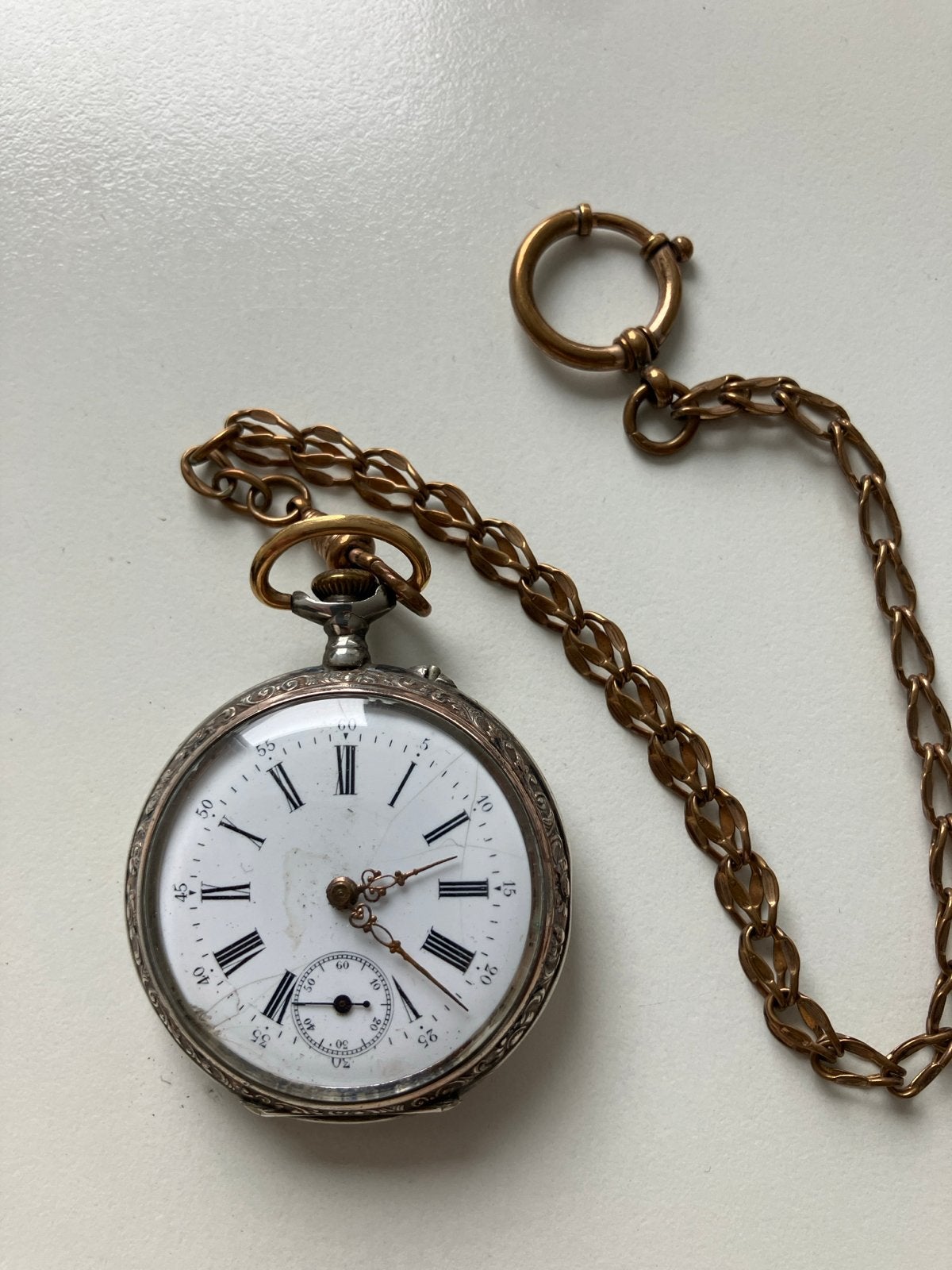 Antieke Zilveren Zakhorloge met Ketting, Overige merken, Zakhorloge, Ophalen of Verzenden, Met ketting
