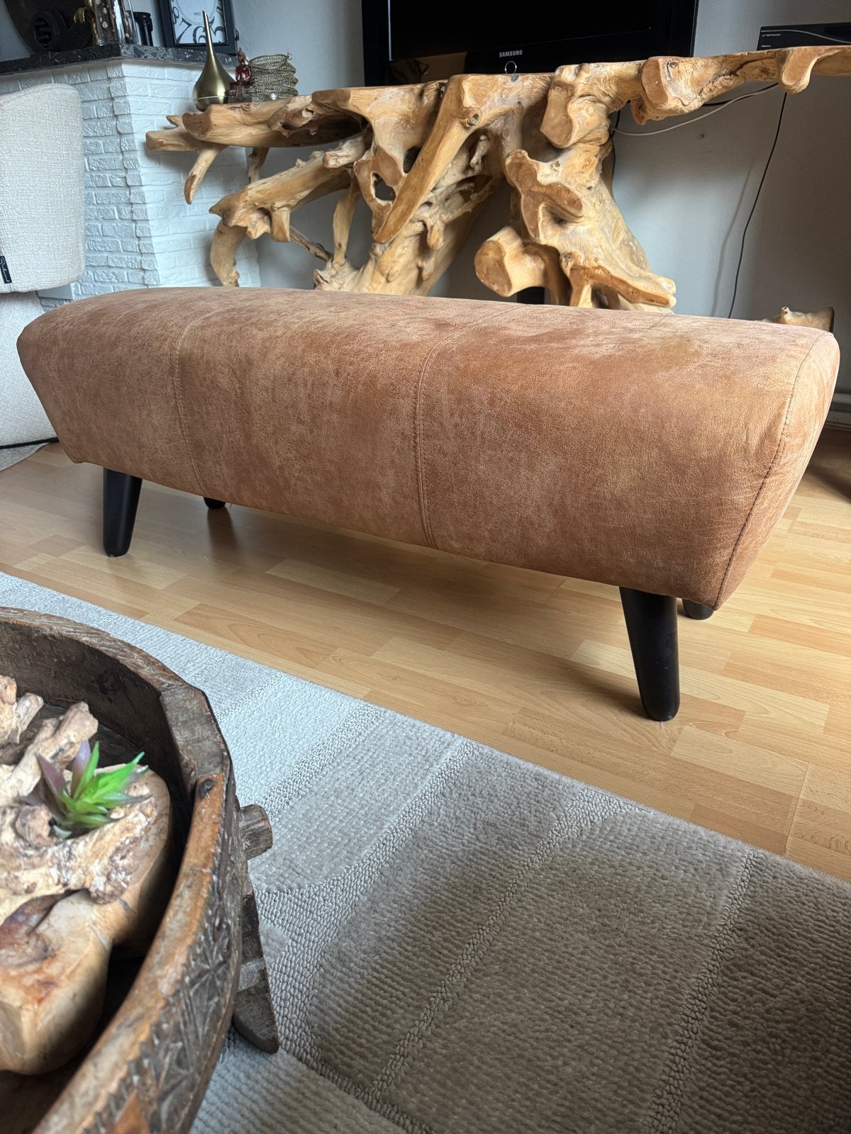 Hocker poef- Cognac Kleur, Ophalen, Minder dan 50 cm, 125 cm of meer, Zo goed als nieuw