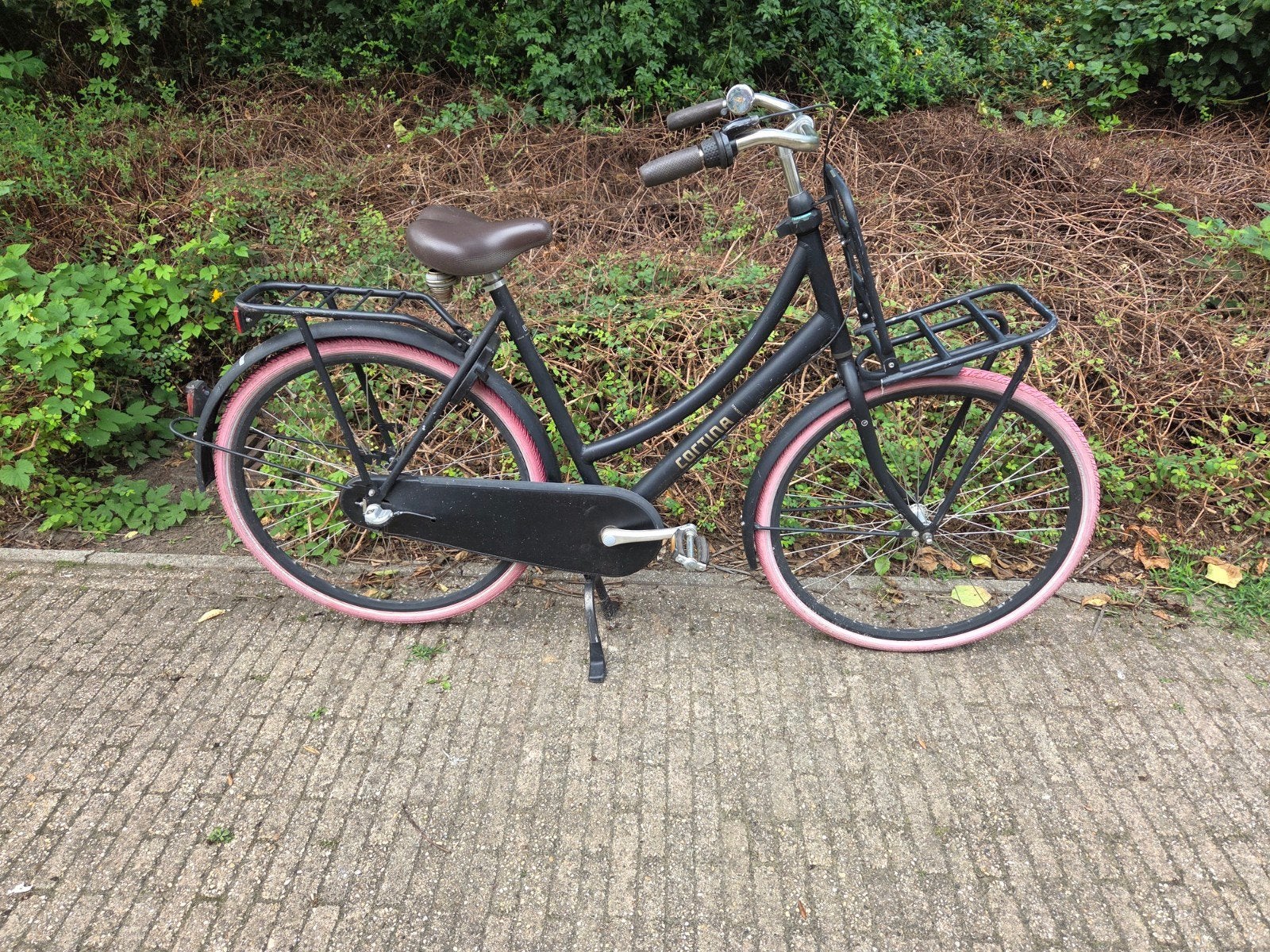 Cortina Transportfiets - Zwart met roze banden 3 V, Overige merken, Terugtraprem, Gebruikt, Ophalen of Verzenden