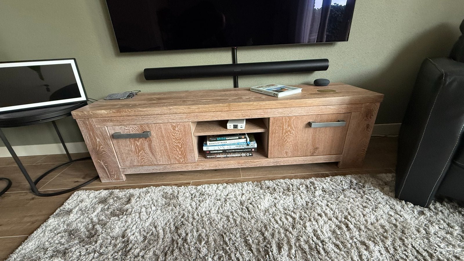 TV meubel 160 cm breed, hout, met opbergruimte, Huis en Inrichting, Ophalen, Gebruikt, 150 tot 200 cm, Minder dan 100 cm