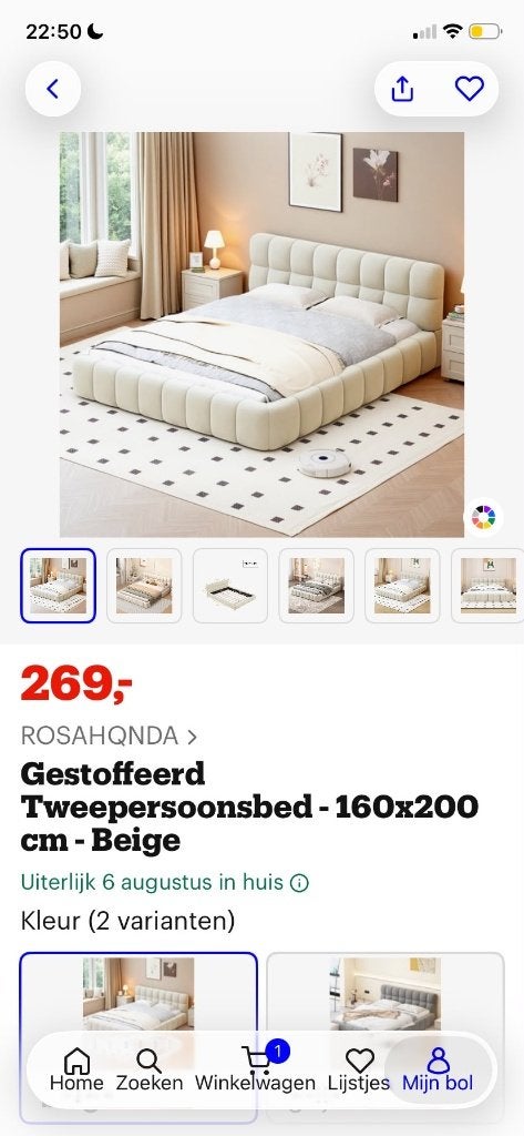 Te Koop tweepersoonsbed z.g.a.n, Ophalen, Beige, Tweepersoons, Zo goed als nieuw