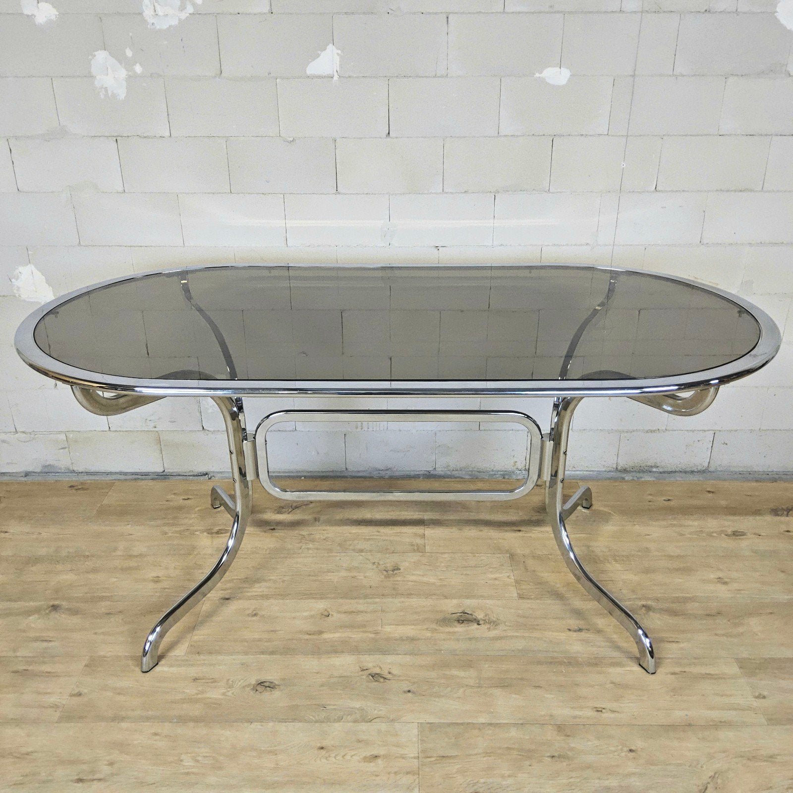 Vintage Gastone Rinaldi chroom & rookglas eettafel (Itilian), Huis en Inrichting, Vintage  / mid century modern / Itiliaanse design / space age