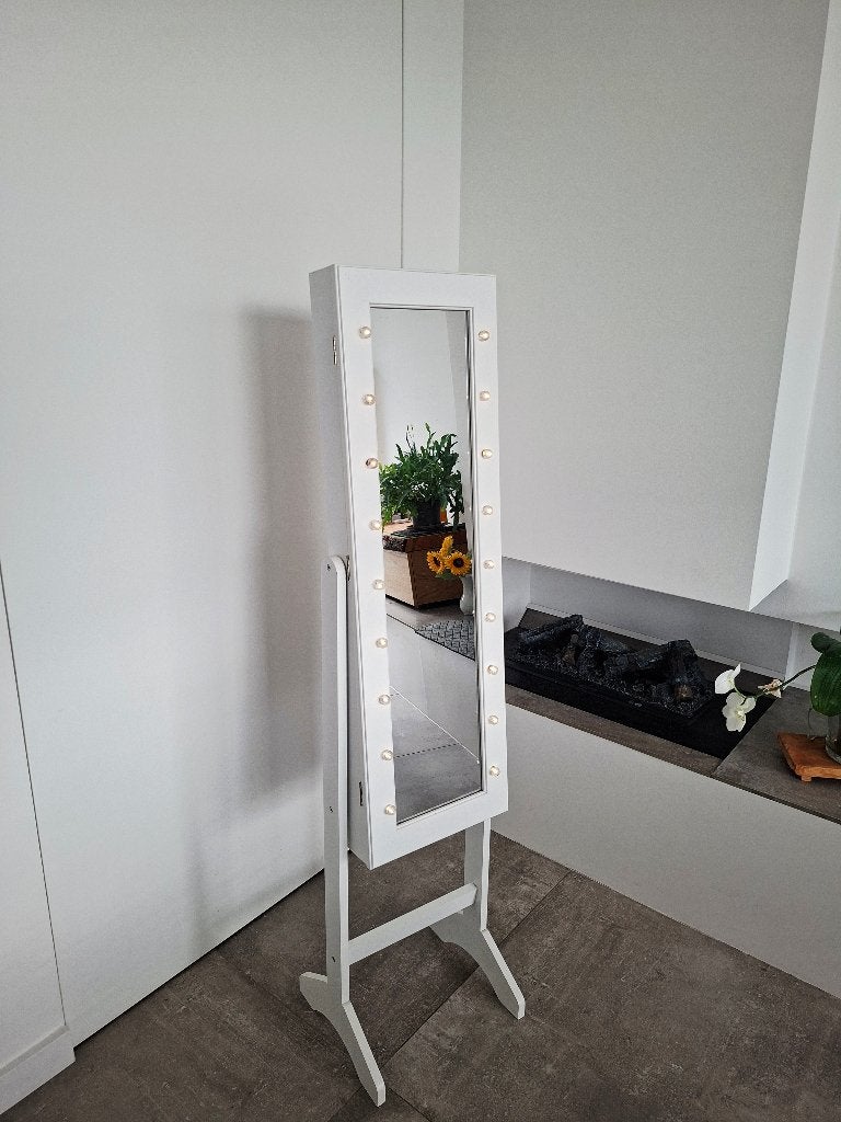 Sieradenkast met spiegel + Lampjes, Huis en Inrichting, Woonaccessoires | Spiegels, Ophalen, Minder dan 50 cm, Gebruikt, 100 tot 150 cm