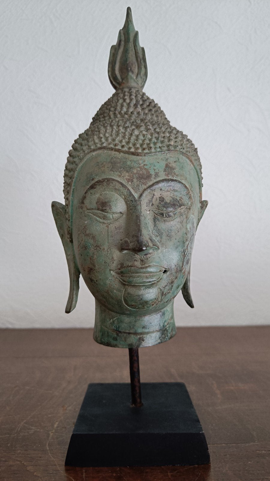 Oud bronzen Boeddha hoofd., Buste, Gepatineerd, Ophalen of Verzenden, Brons
