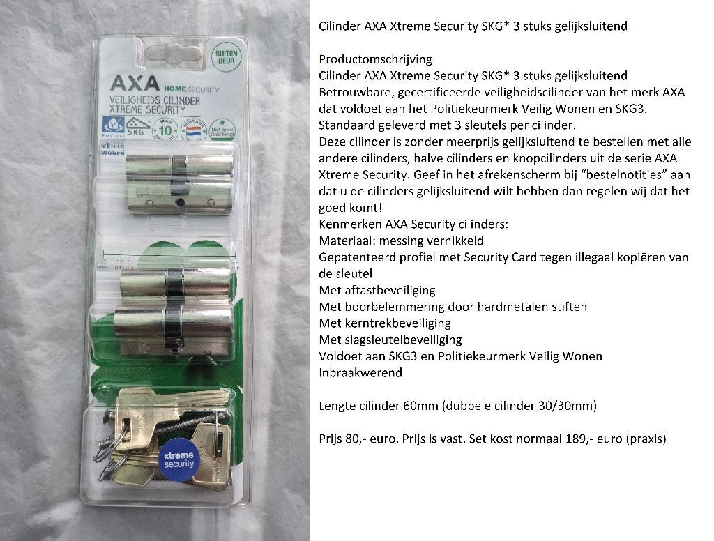 AXA extreme secyrity cilinders 3 stuks, Ophalen of Verzenden, Nieuw, Chroom, Slot