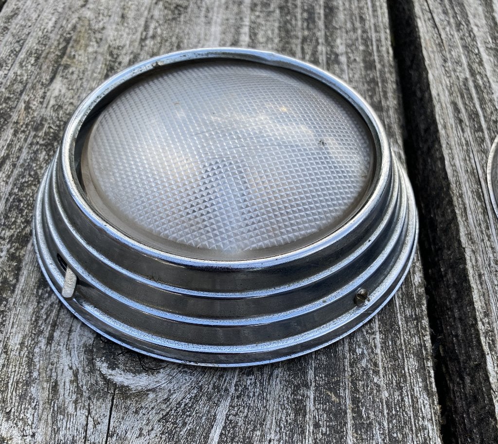 2x Vintage Verchroomde Kajuitlamp - plafonnière bootlamp, Watersport en Boten, Ophalen of Verzenden, Gebruikt, Binnenverlichting