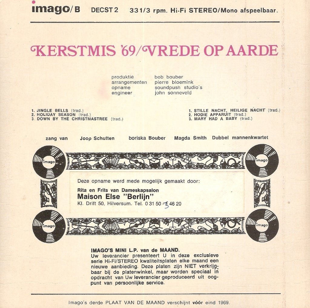 KERST EP 1969- Productie Bob Bouber (De Maskers) -Soundpush, Cd's en Dvd's, Vinyl Singles, Ophalen, Gebruikt, EP, EP