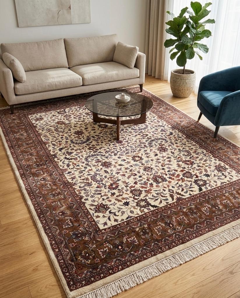 Perzisch vloerkleed (Ghoum, India) - 350x250 cm, Huis en Inrichting, Stoffering | Tapijten en Kleden, Ophalen, Bruin, 200 cm of meer