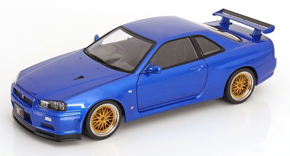 1:12 Nissan Skyline GT-R R34 - 2001 - Blauw met. BBS Velgen, Kk-scale, Auto, ., Nieuw