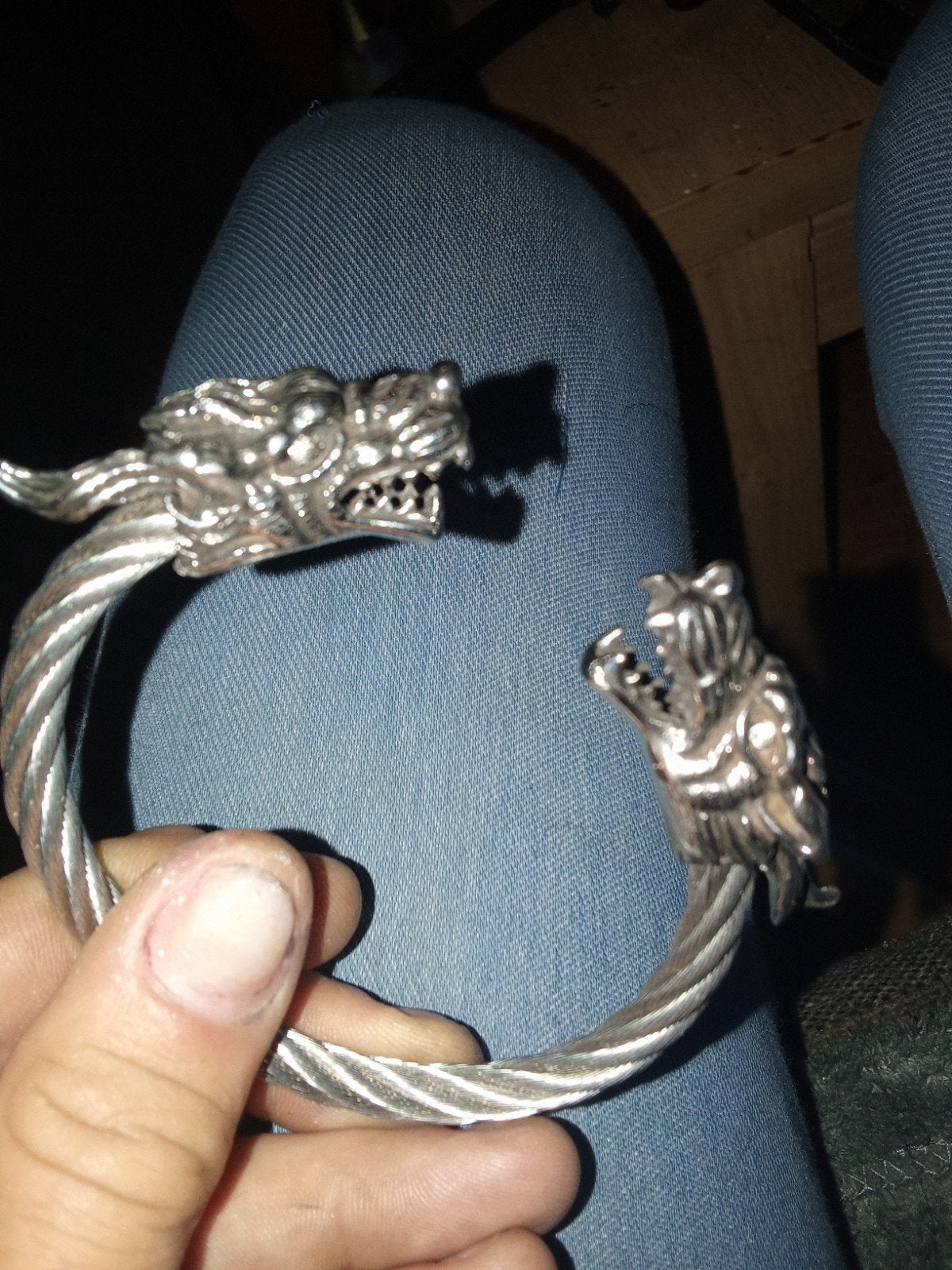 Zilverkleurige Armband met Drakenkoppen, Ophalen, Gebruikt, Zilver, Overige materialen